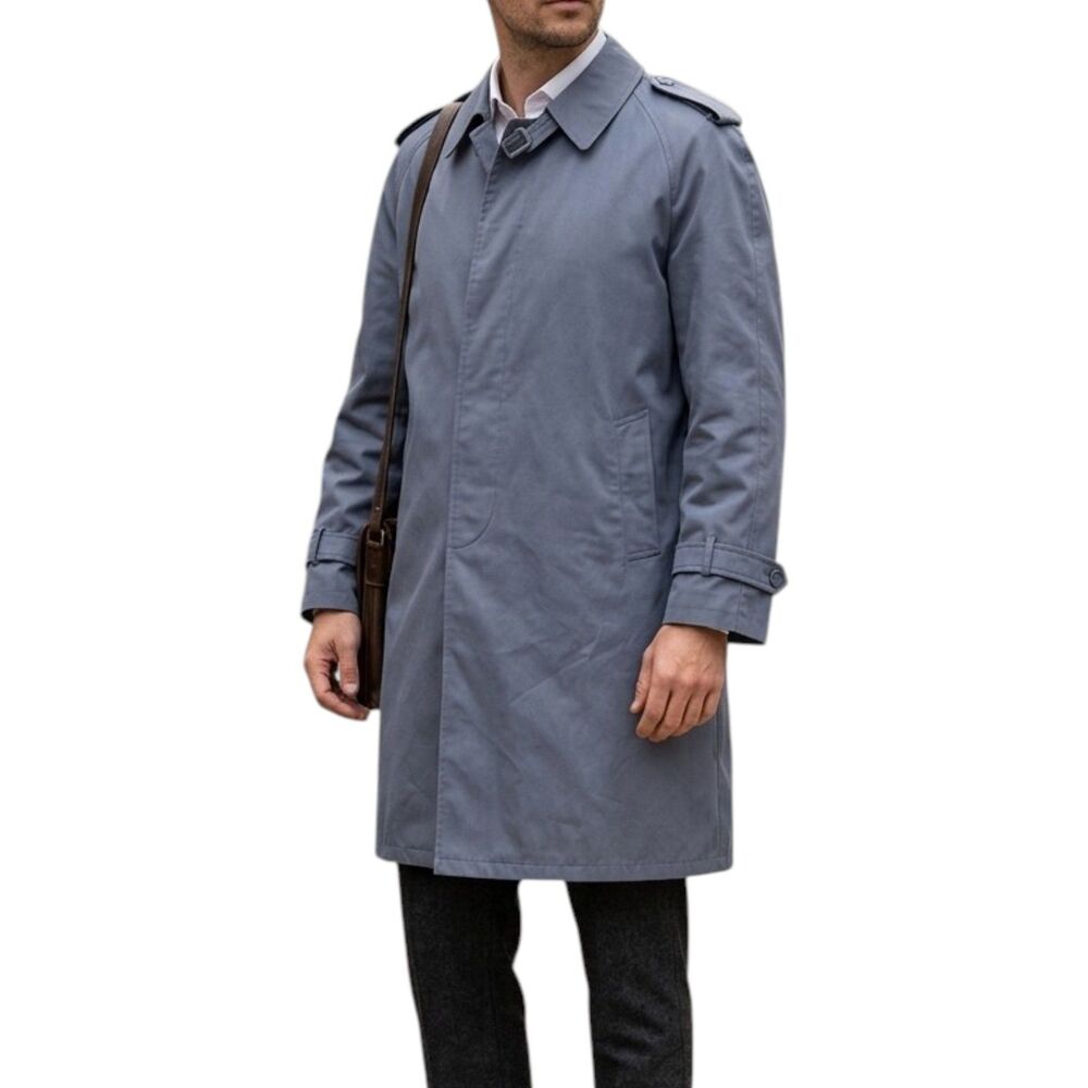 Vintage 80s Oleg Cassini Mens 48R Trench Coat Grey Zip Out Liner Long